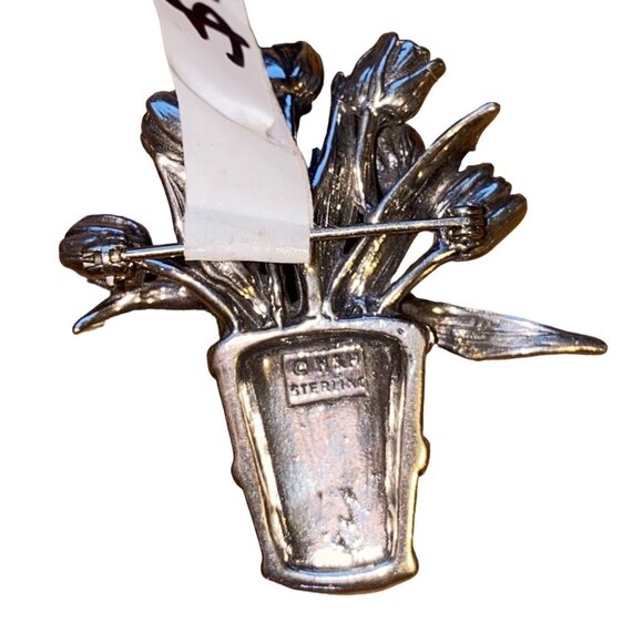 Vintage M&H Sterling Silver Tulip Flowerpot Brooch - Picture 2 of 5